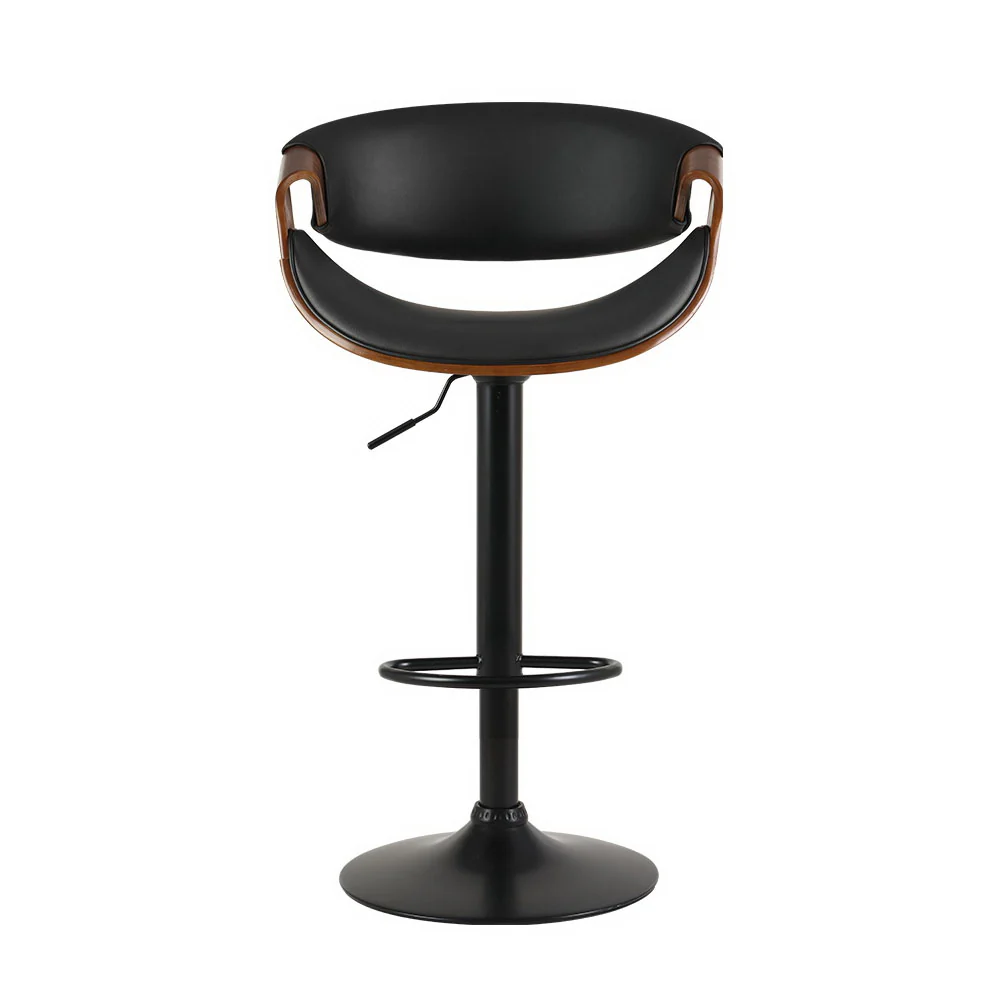 Set of 2 Montpellier Bar Stools Swivel Chair Kitchen Gas Lift Wooden Bar Stool Leather - Black - Nurns
