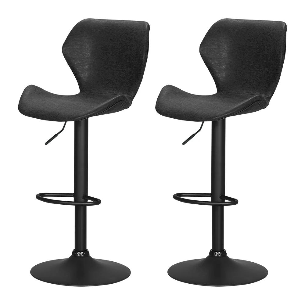 Set of 2 Swansea Bar Stools Kitchen Stool Chairs Metal Barstool Swivel - Black - Nurns