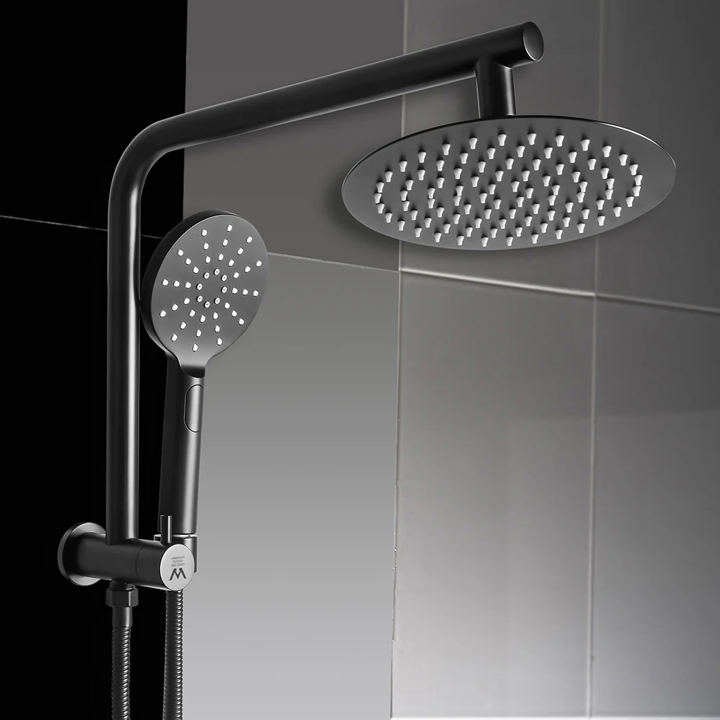 Shower Head High Pressure Set Rain Round - Black - Nurns