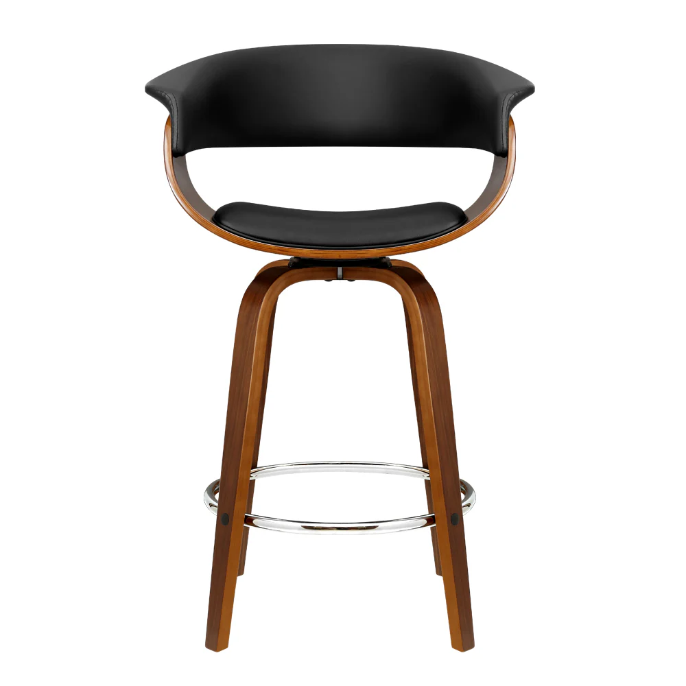 Set of 4 Edessa Swivel PU Leather Bar Stool - Wood & Black - Nurns