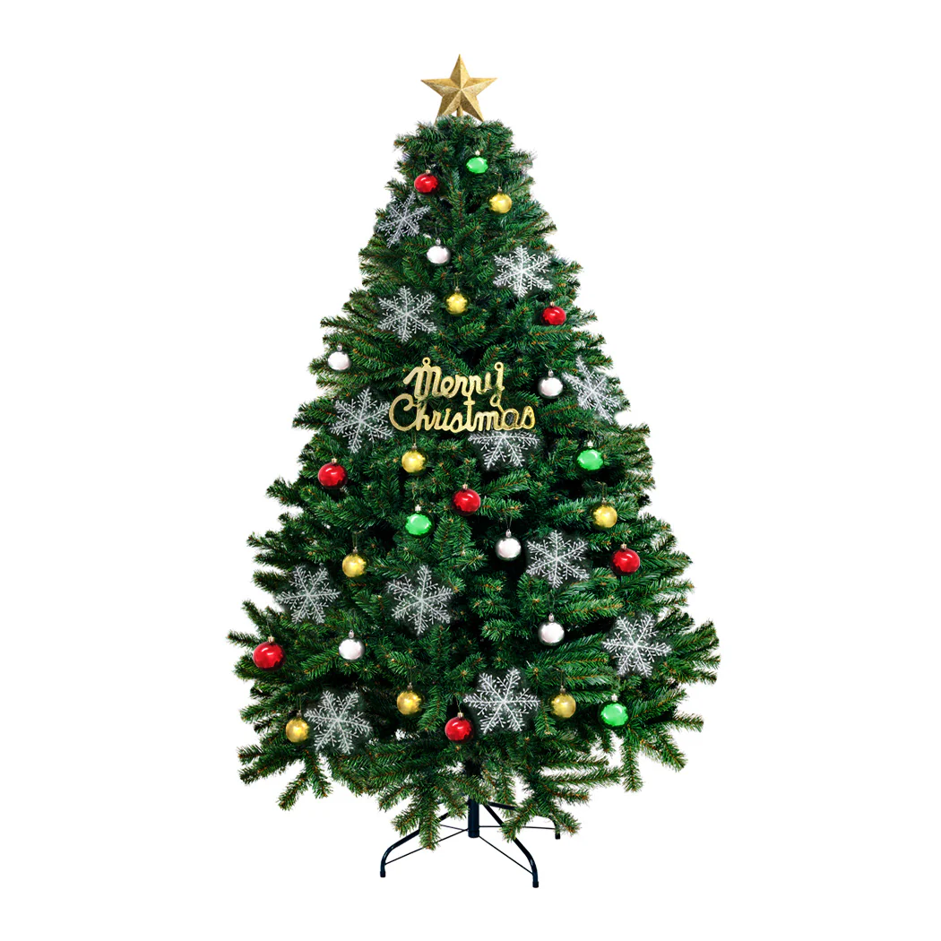 8ft 2.4m 1500 Tips Christmas Tree Kit Xmas Decorations Colorful Plastic Ball Baubles with Light - Nurns