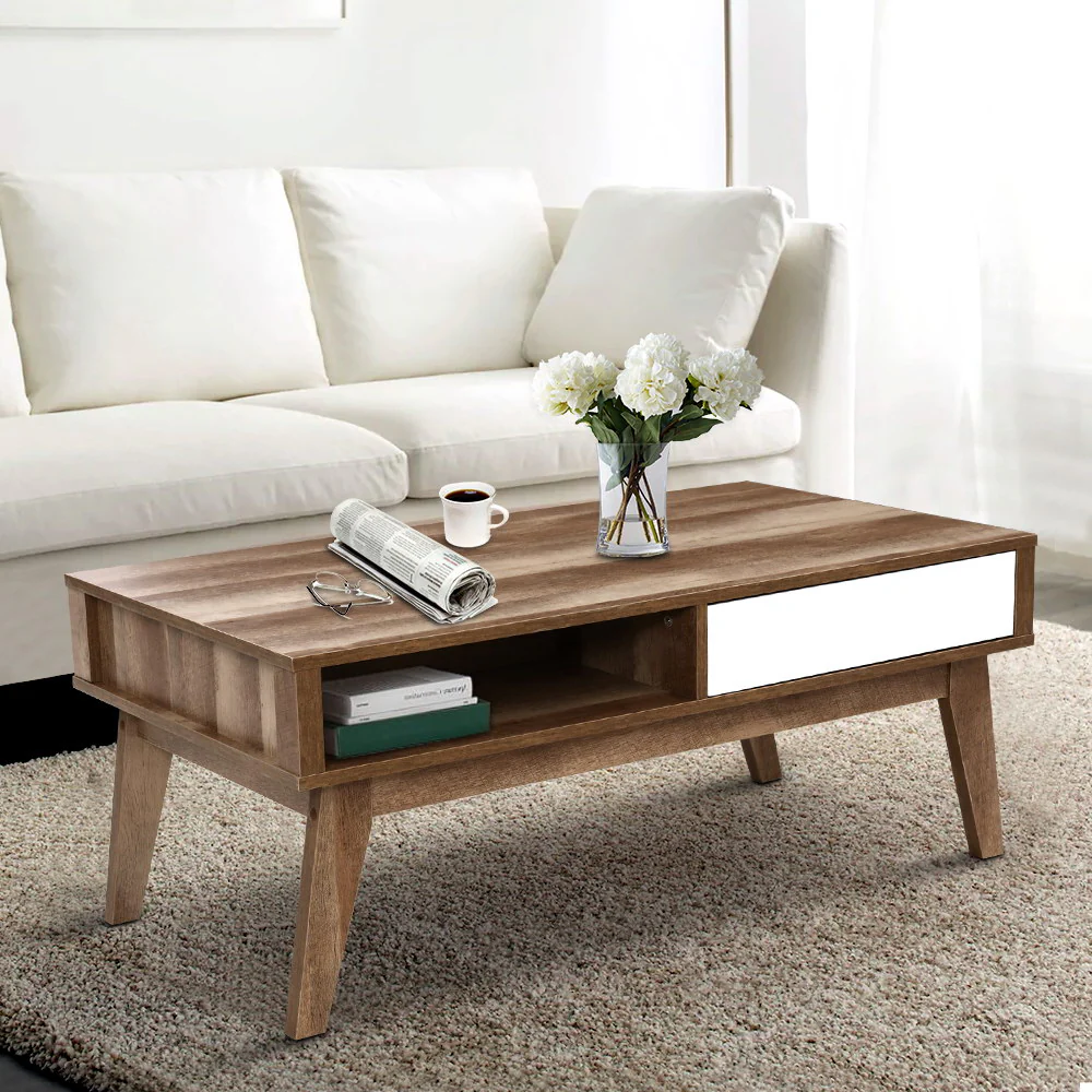 Ibycus Coffee Table with 2 Drawers - Wood - Nurns