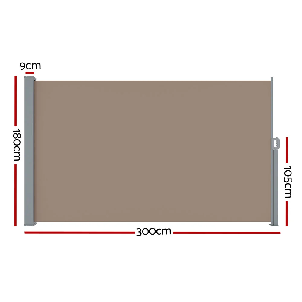 Instahut Side Awning Sun Shade Outdoor Blinds Retractable Screen 1.8x3M Brown - Nurns