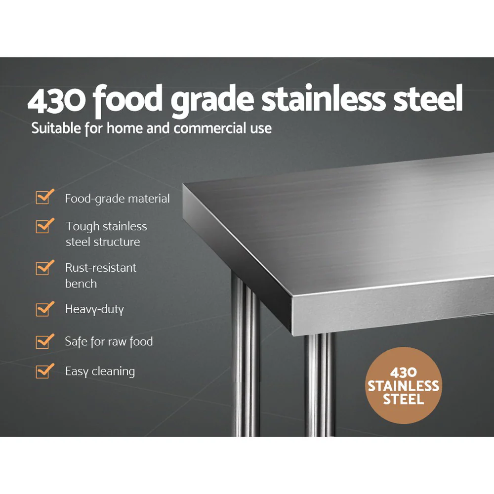 610x1219mm Commercial Stainless Steel Kitchen Bench - Nurns