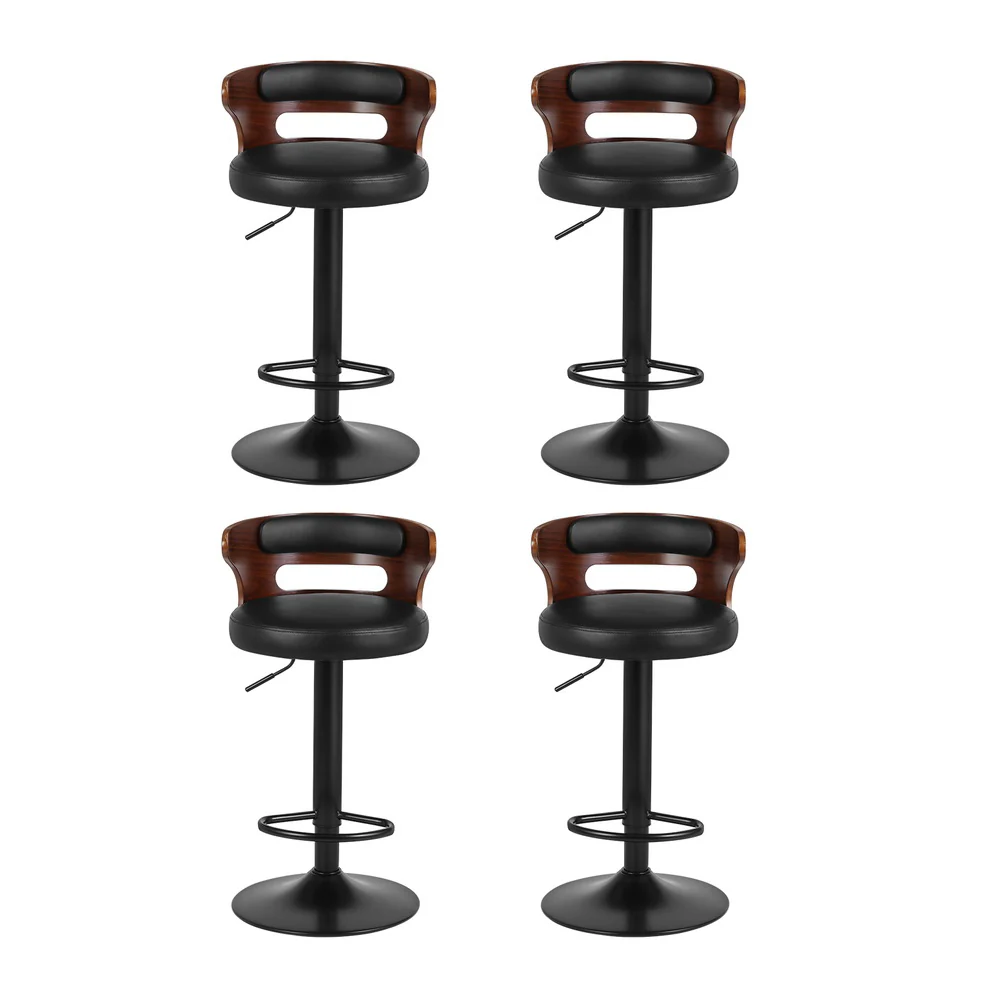 Set of 4 Caen Bar Stools Gas Lift Faux Leather - Brown and Black - Nurns