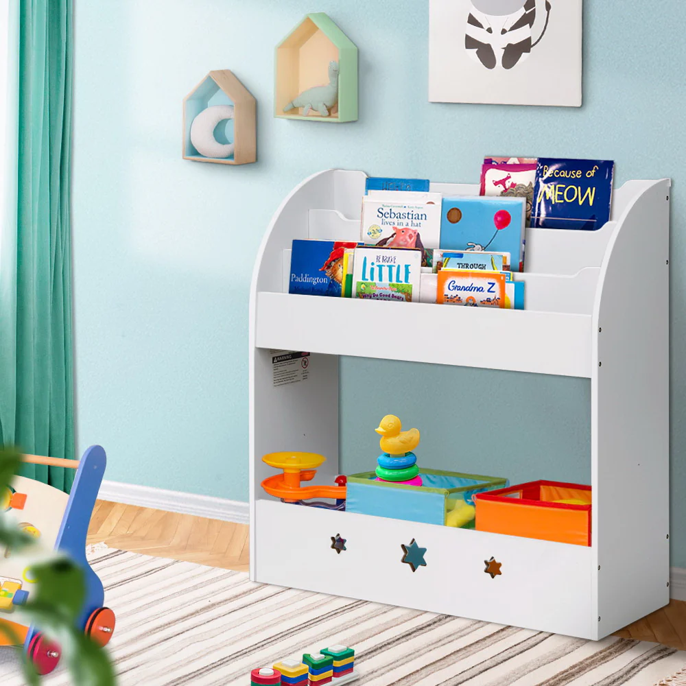Kids Bookshelf Children Toy Storage Magazine Rack Organiser Bookcase White - Nurns