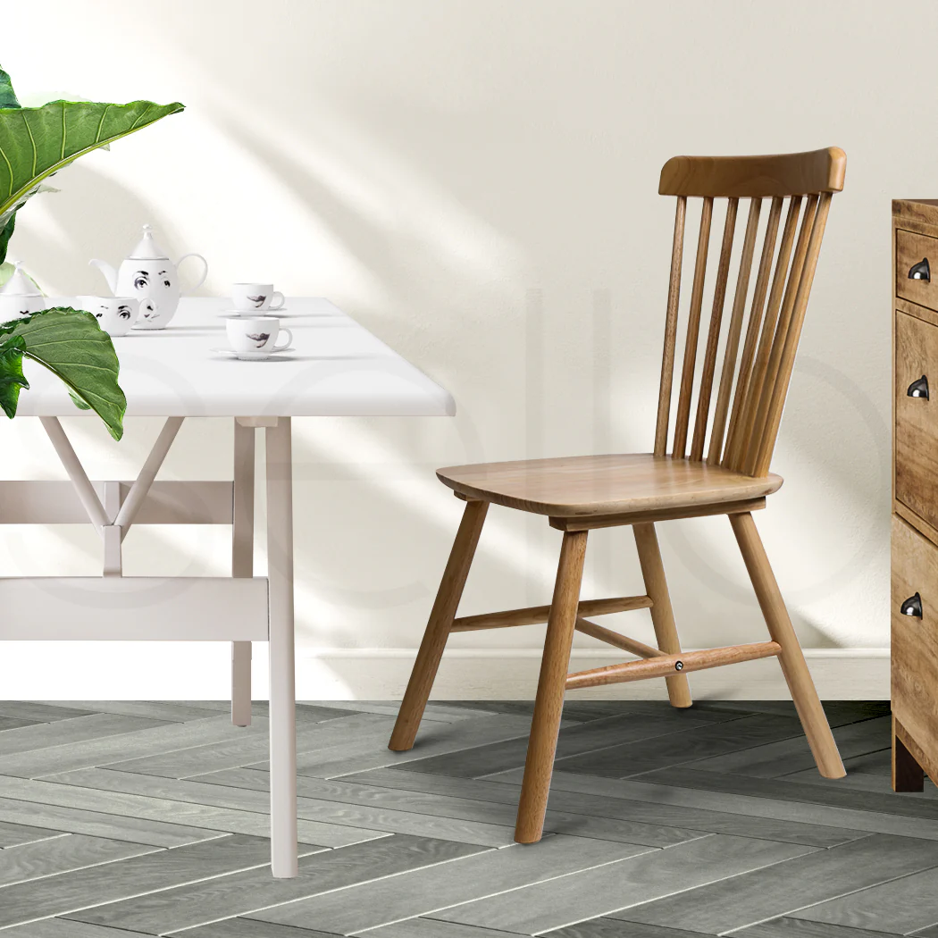 Olivia Set of 2 Dining Chairs Side Replica Kitchen Wood Furniture - Oak - Nurns