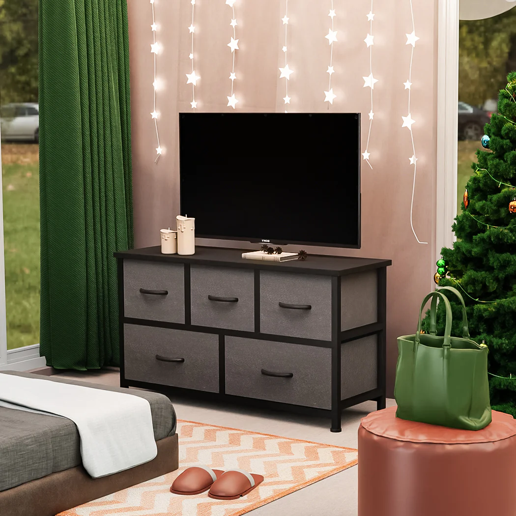 Levede Chest of 5 Drawers Storage Cabinet Dark Grey - Nurns