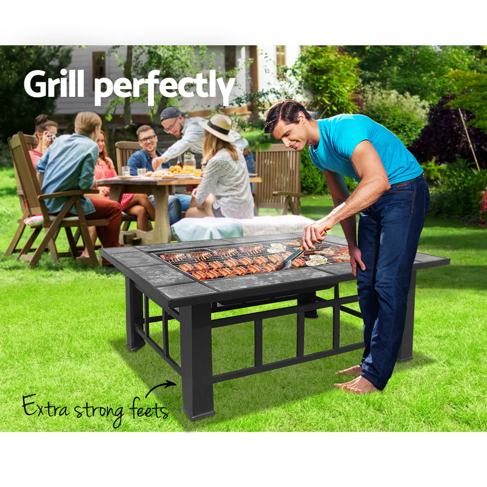 Fire Pit BBQ Grill Stove Table Ice Pits Patio Fireplace Heater 3 IN 1 - Nurns