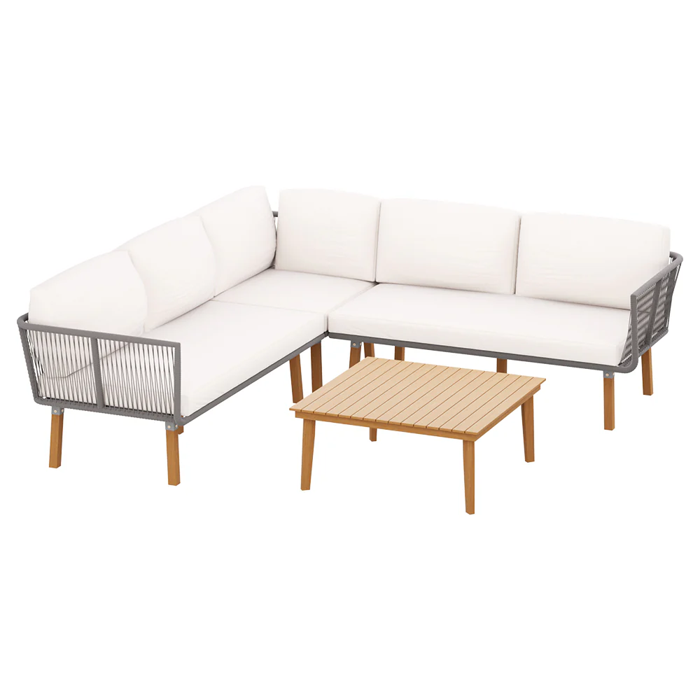 Gibson 5-Seater Modular Aluminium Wooden 4-Piece Outdoor Sofa - White - Nurns