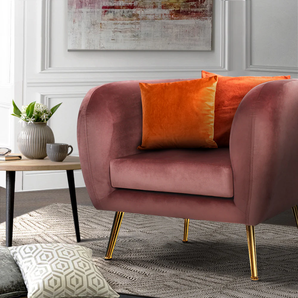 Matresha Accent Velvet Lounge Sofa Armchair - Pink - Nurns