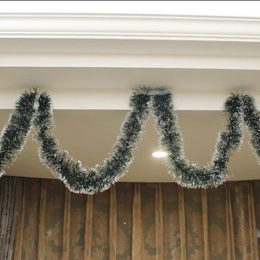 Set of 5 2.5m Christmas Tinsel Xmas Garland Sparkly Snowflake Party Natural Home Decor - Snow Tips in Dark Green - Nurns