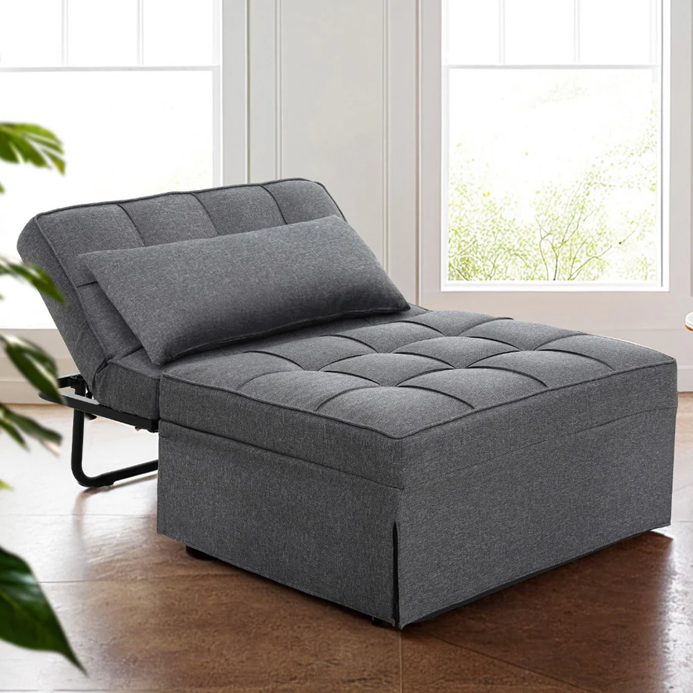 Miya Sofa Bed Ottoman Pillow Folding Linen - Grey - Nurns