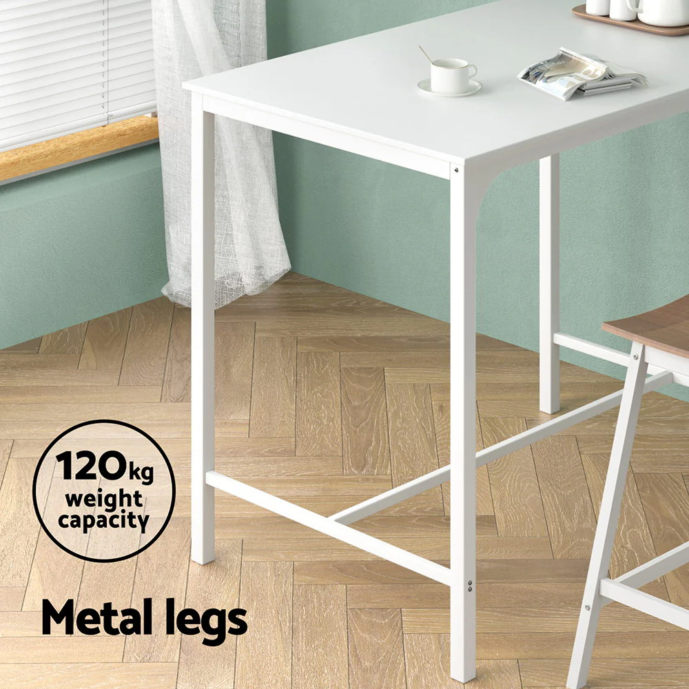 Bar Table Dining Desk High Kitchen Shelf Metal Legs Cafe Pub - White - Nurns