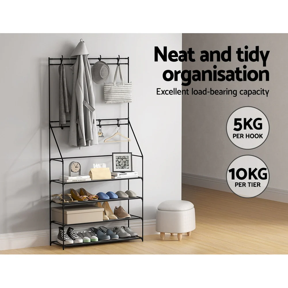 Artiss Shoe Rack Hall Tree 16 Pairs Black - Nurns