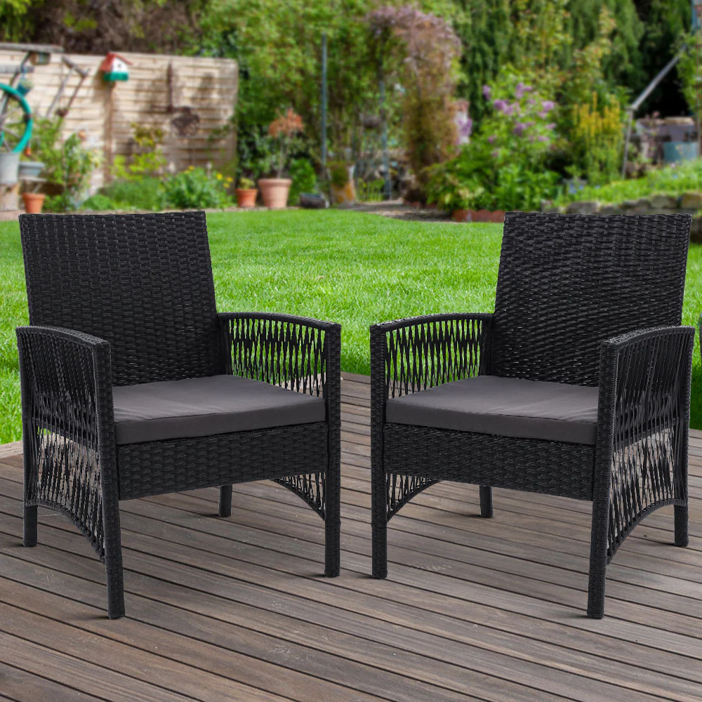 Mitchell Set of 2 Outdoor Dining Chairs Patio Furniture Wicker Lounge Chair Garden - Black - Nurns