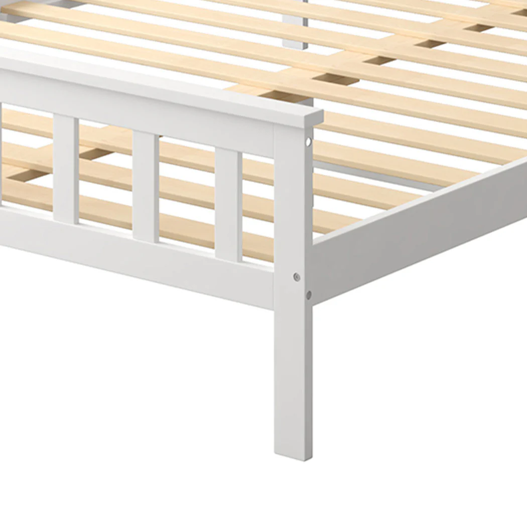Mia Wooden Bed Frame Base Solid Timber Pine Wood White - Double - Nurns