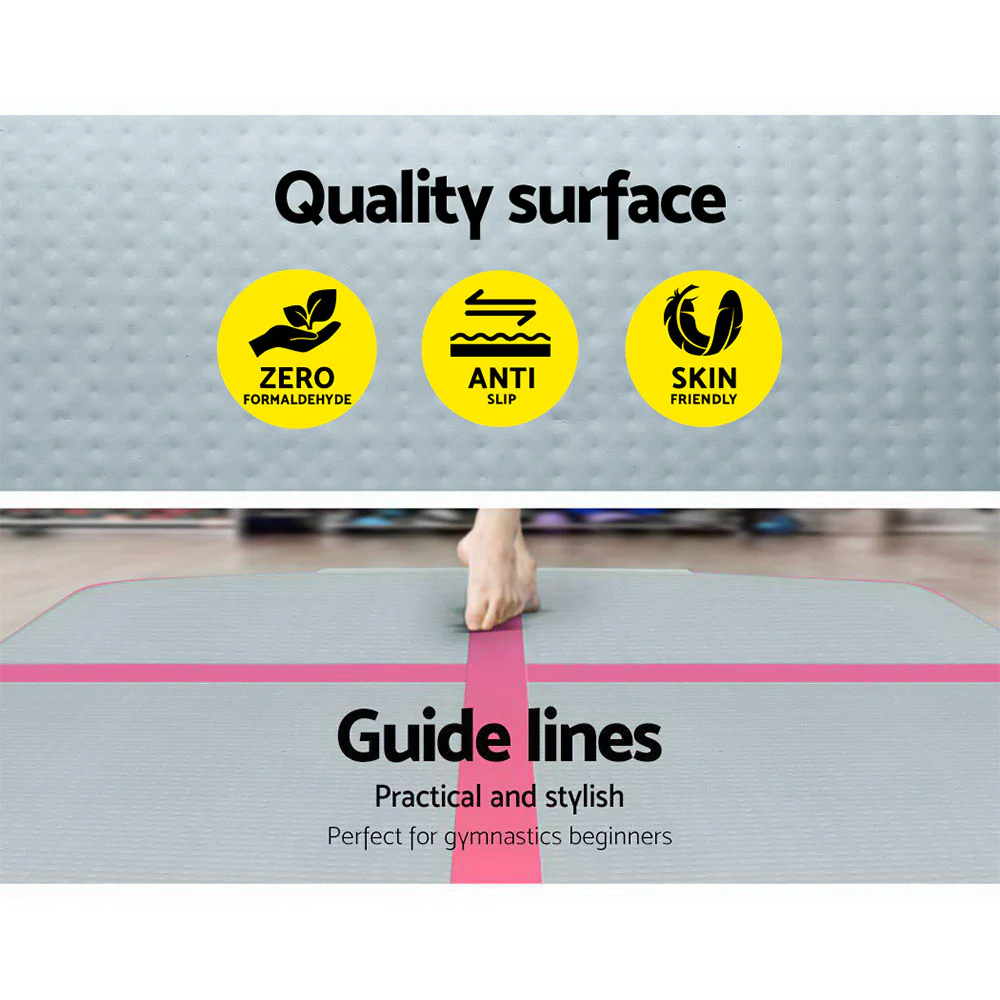 Everfit GoFun 3X1M Inflatable Air Track Mat with Pump Tumbling Gymnastics Pink - Nurns
