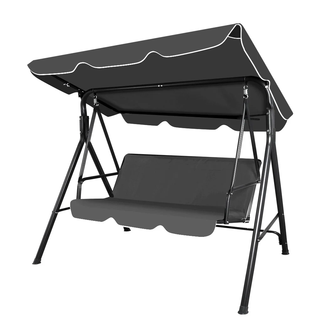 Lorel 3 Seater Swing Chair Garden Canopy Cushion Chairs - Grey - Nurns