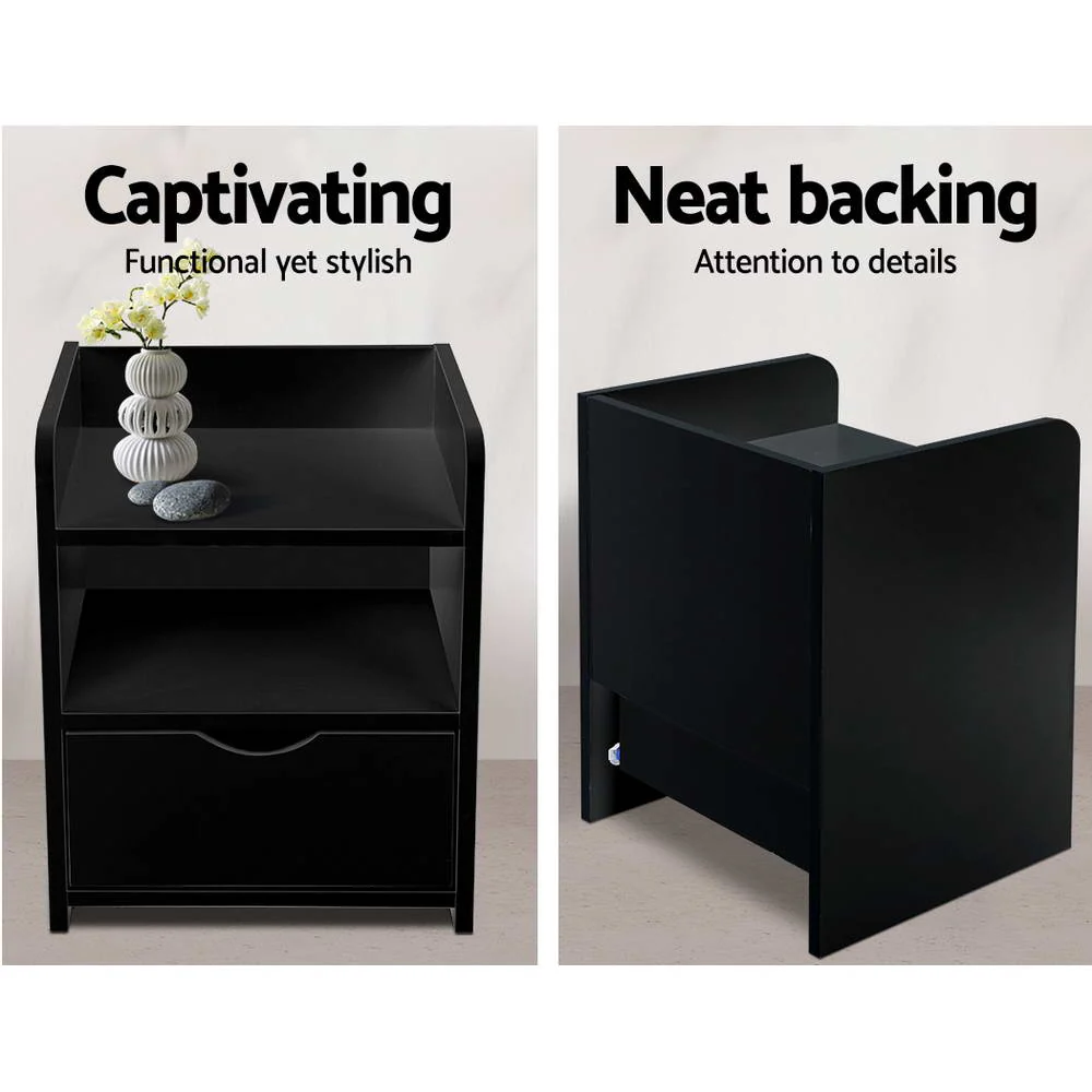 Baddeck Wooden Bedside Tables - Black - Nurns