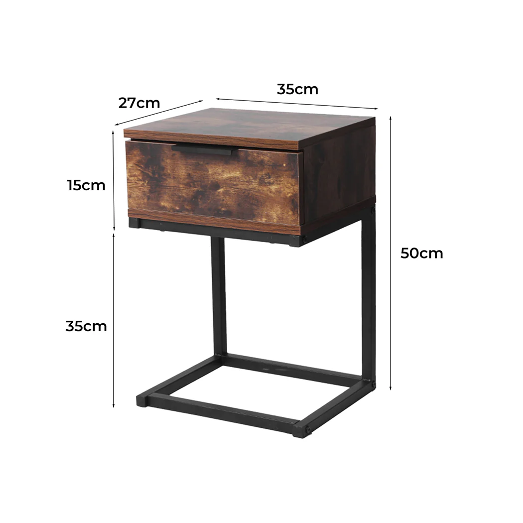 Louise Wooden Iron Frame Bedside Tables Side Table Wood Nightstand Storage Cabinet Unit - Oak - Nurns