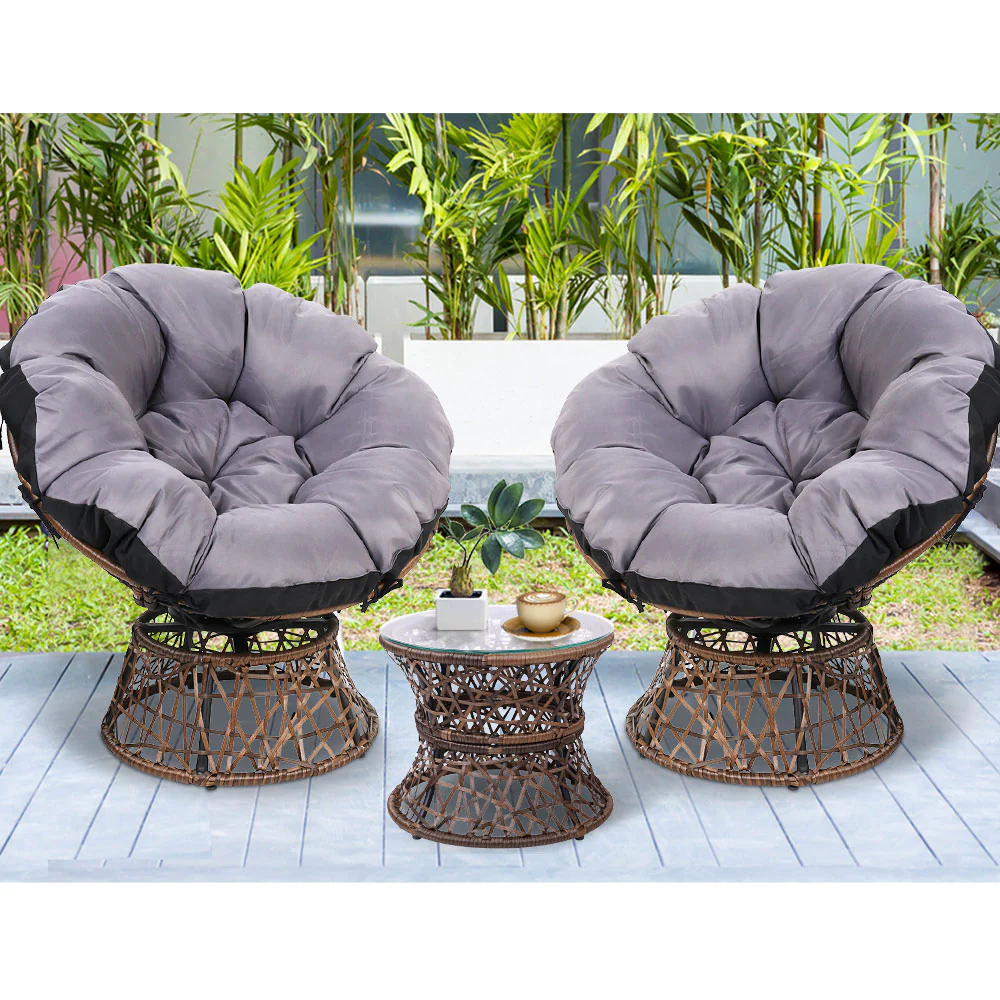 Outdoor Lounge Setting Furniture Wicker Papasan Chairs Table Patio - Brown - Nurns