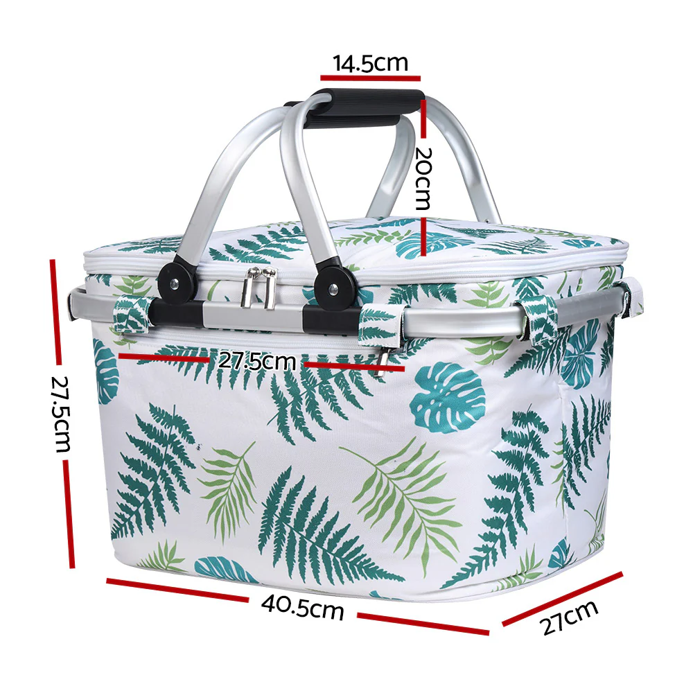 Folding Picnic Bag Basket Hamper Camping Hiking Insulated Lunch Cooler - Nurns