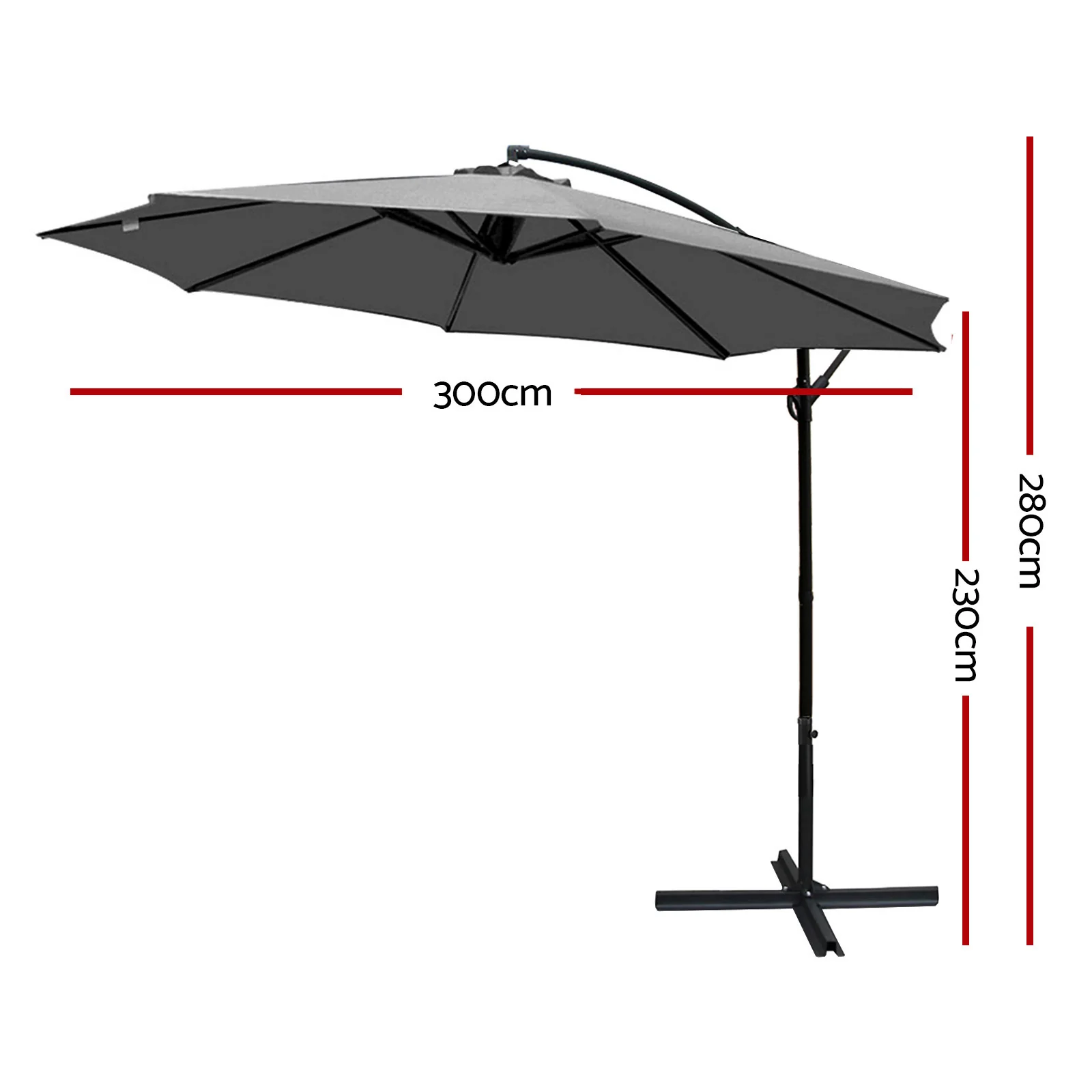 Instahut 3m Outdoor Umbrella Cantilever Beach Garden Patio Grey - Nurns