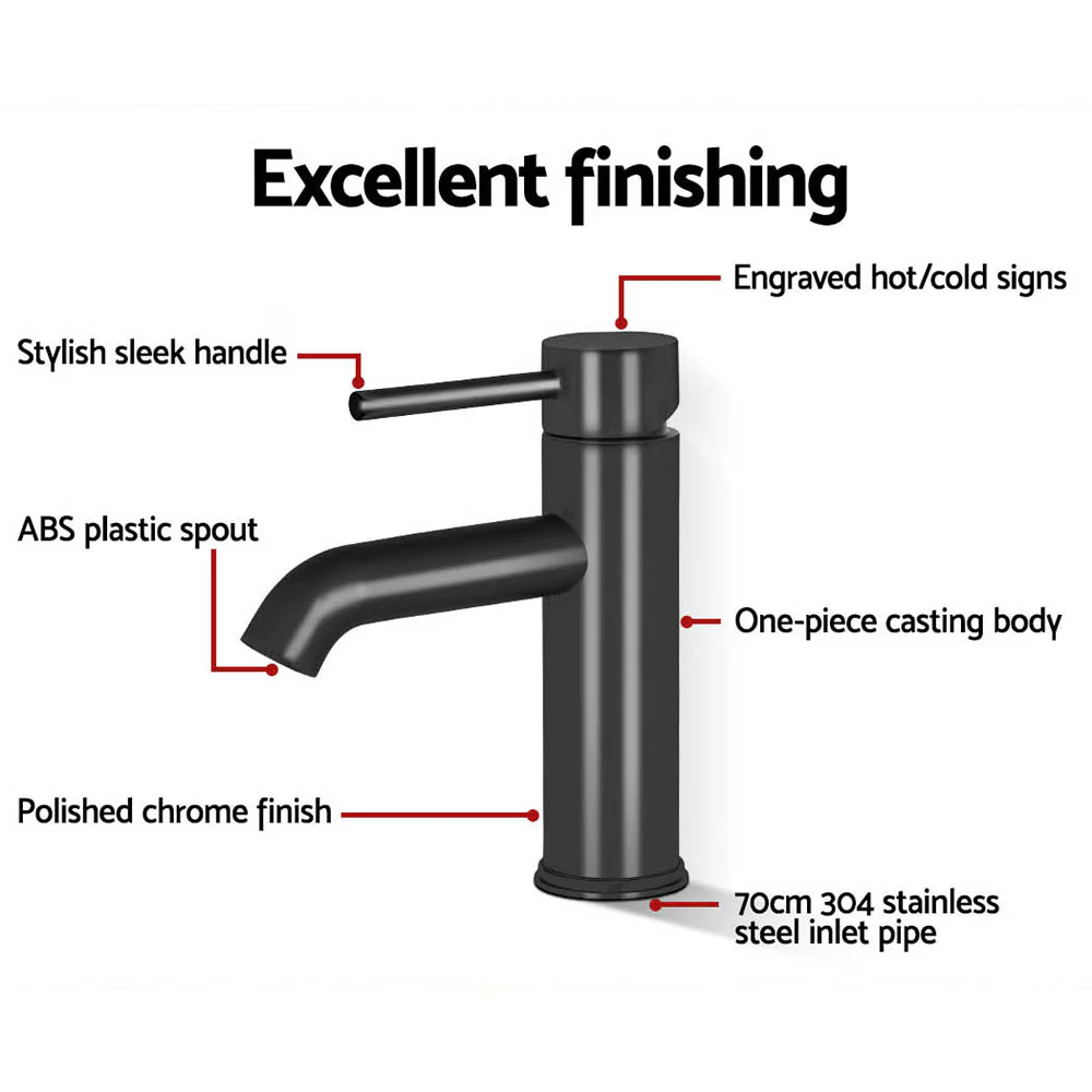 Bathroom Basin Mixer Tap Round Brass Faucet Vanity Laundry Black - Nurns