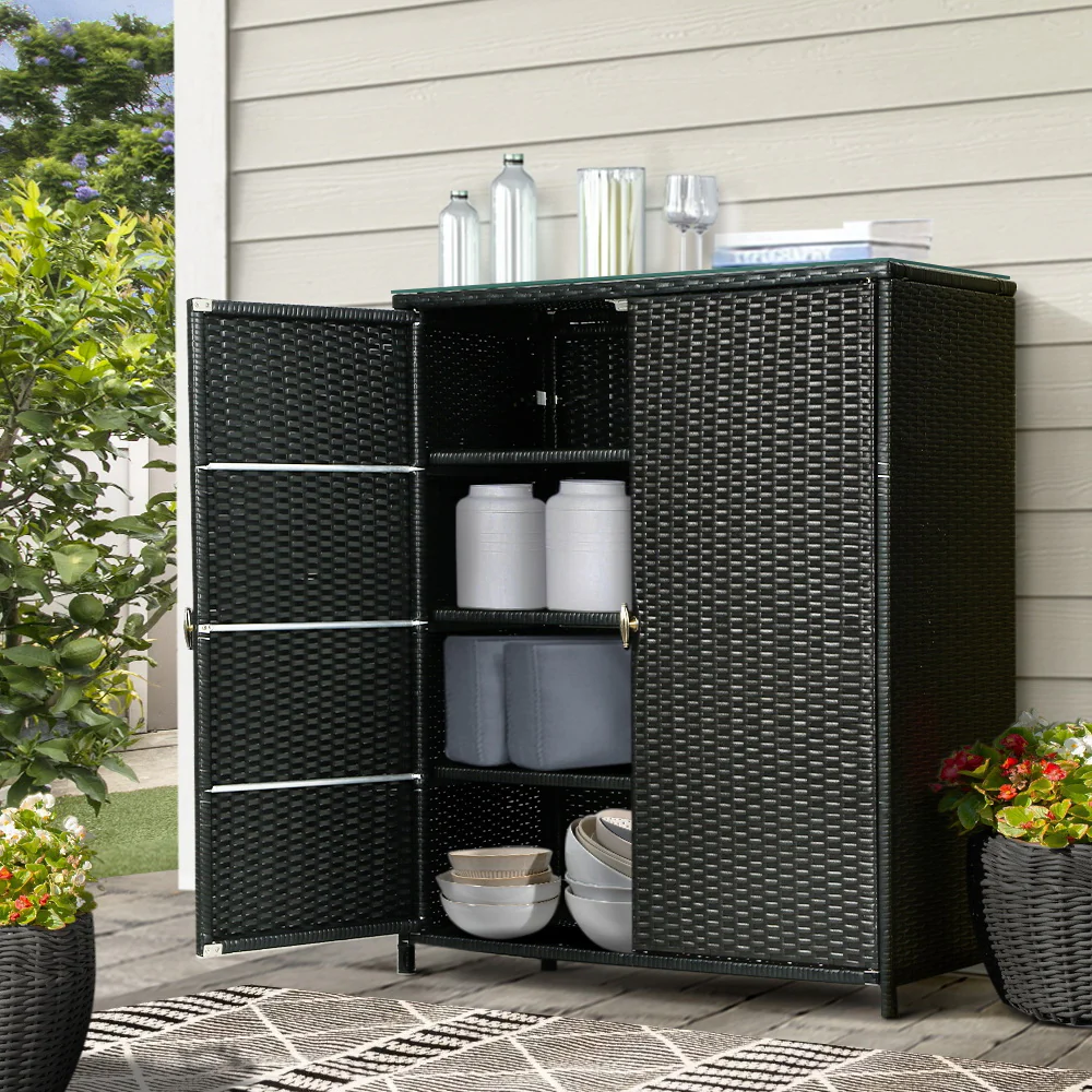 Outdoor Storage Cabinet Box Garage Wicker Shelf Chest Garden Shed Tools - Nurns