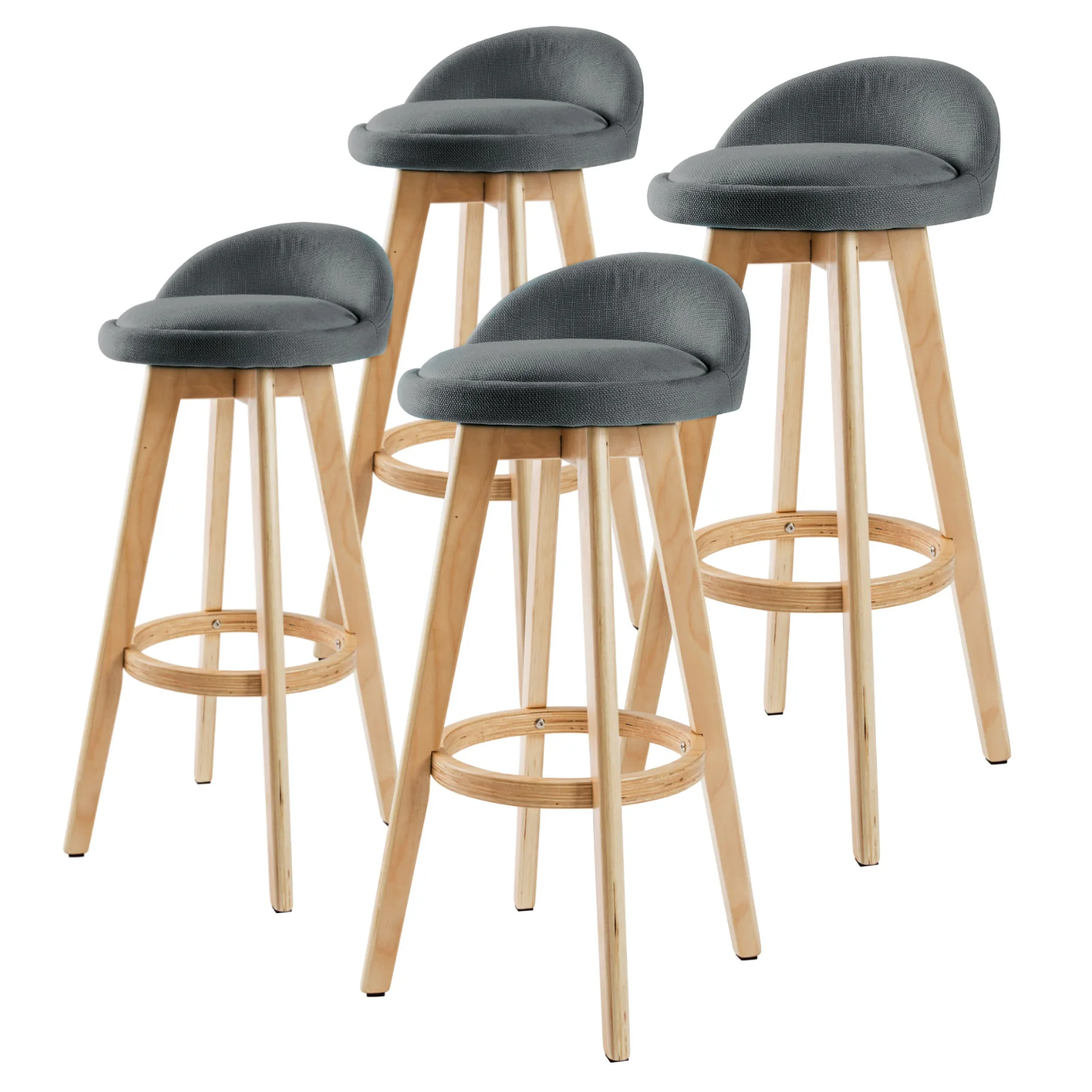 Set of 4 Aberdeen Wooden Bar Stool Dining Chair Fabric - Grey - Nurns