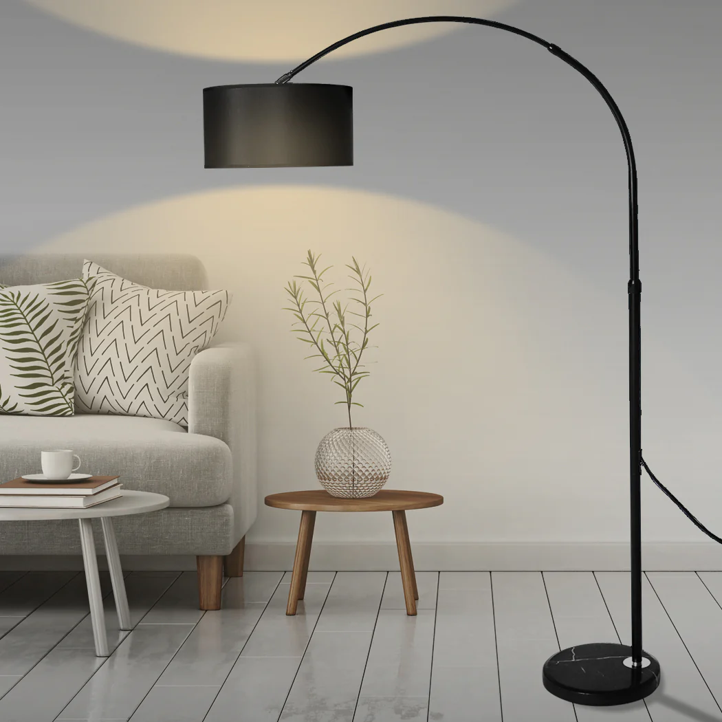 Modern LED Floor Lamp Reading Light Free Standing Height Adjustable Marble Base - Black - Nurns