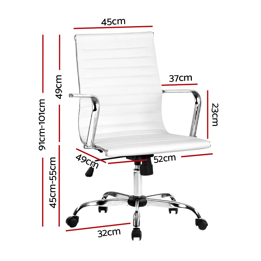 Artiss Office Chair Conference Chairs Pu Leather Mid Back White - Nurns