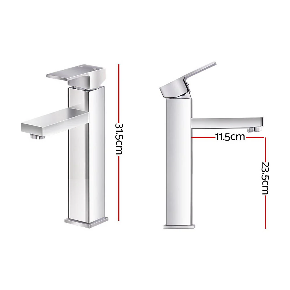 Bathroom Basin Mixer Tap Square Tall Faucet Vanity Laundry Chrome - Nurns