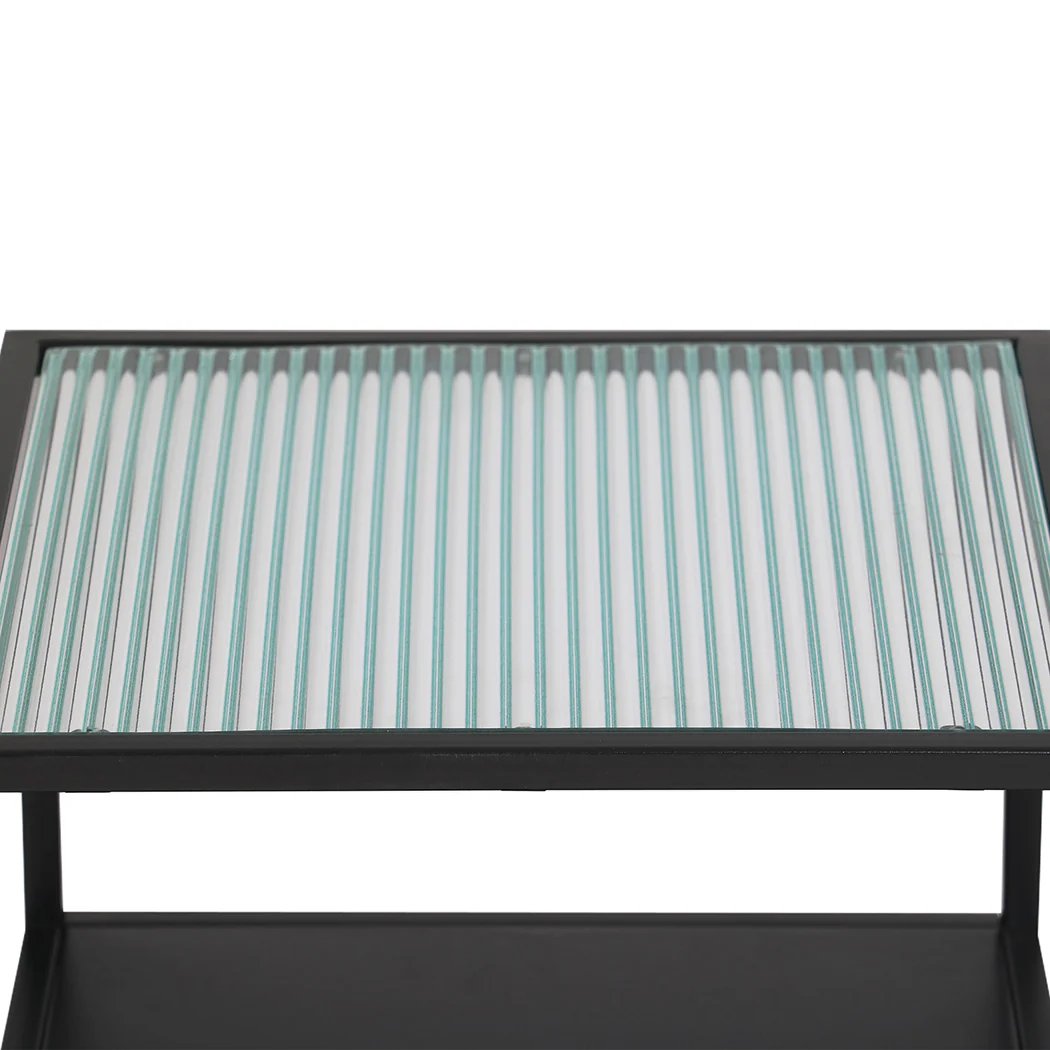 Ileana 2-Tier Side Open Design Steel Home Shelf Safety Glass End Table - Black - Nurns