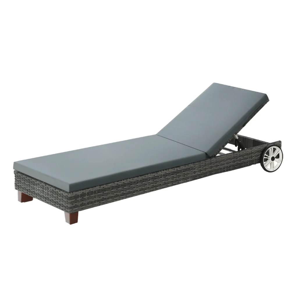 Earby Outdoor Sun Lounge Wicker Chair with Cushion and Wheels - Grey - Nurns
