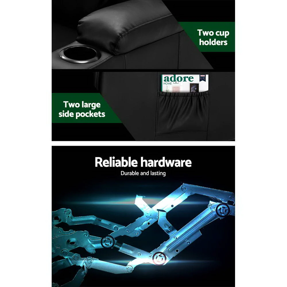 Osiris Electric Massage Chair Recliner Luxury Lounge Armchair Heat Leather - Black - Nurns