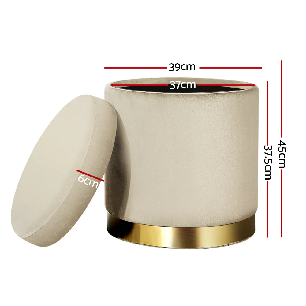 Foot Stool Storage Ottoman Round Velvet Foot Rest Pouffe Seat Footstool - Nurns