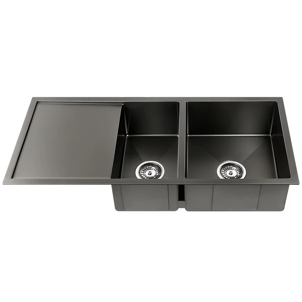 Cefito Kitchen Sink 100X45cm Stainless Steel Basin Double Bowl Black - Nurns