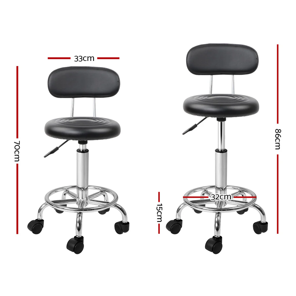Set of 2 Salon Stool Swivel Chair Backrest Black - Nurns