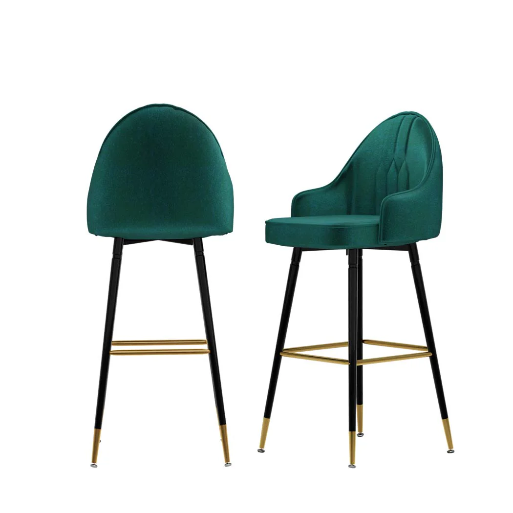 Set of 2 Dublin Bar Stools Stool Kitchen Chairs Swivel Velvet Barstools Vintage - Green - Nurns