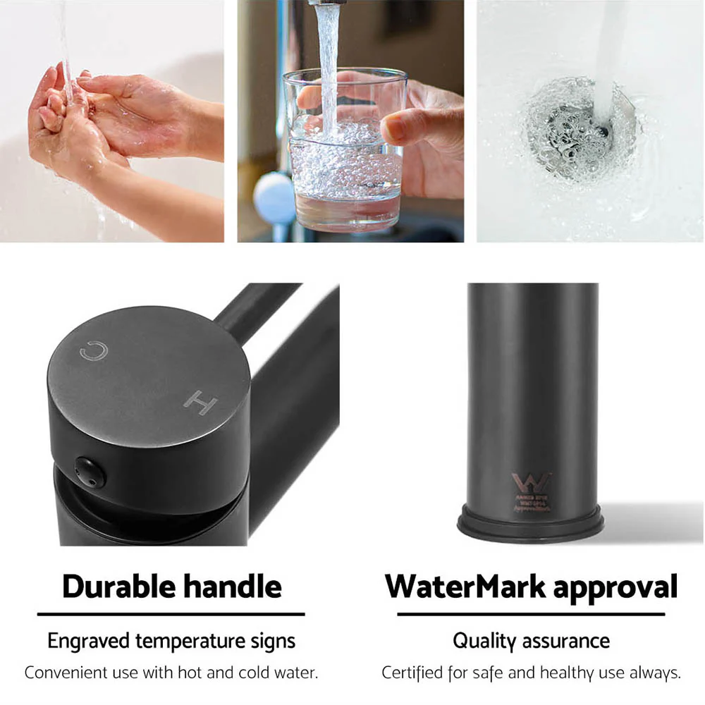 Bathroom Basin Mixer Tap Round Brass Faucet Vanity Laundry Black - Nurns