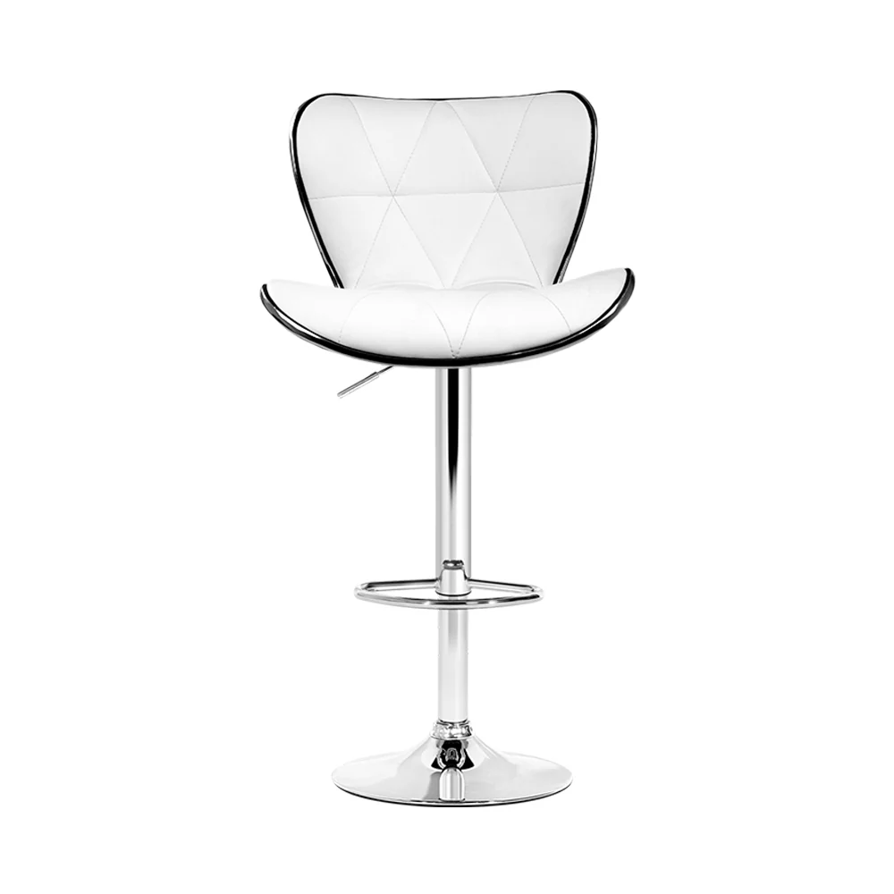 Set of 4 Liosia PU Leather Patterned Bar Stools - White & Chrome - Nurns