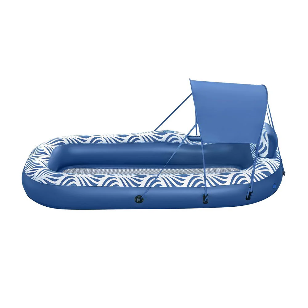 Inflatable Floating Float Lounger with Sunshade Canopy 1.98Mx1.12M Blue - Nurns