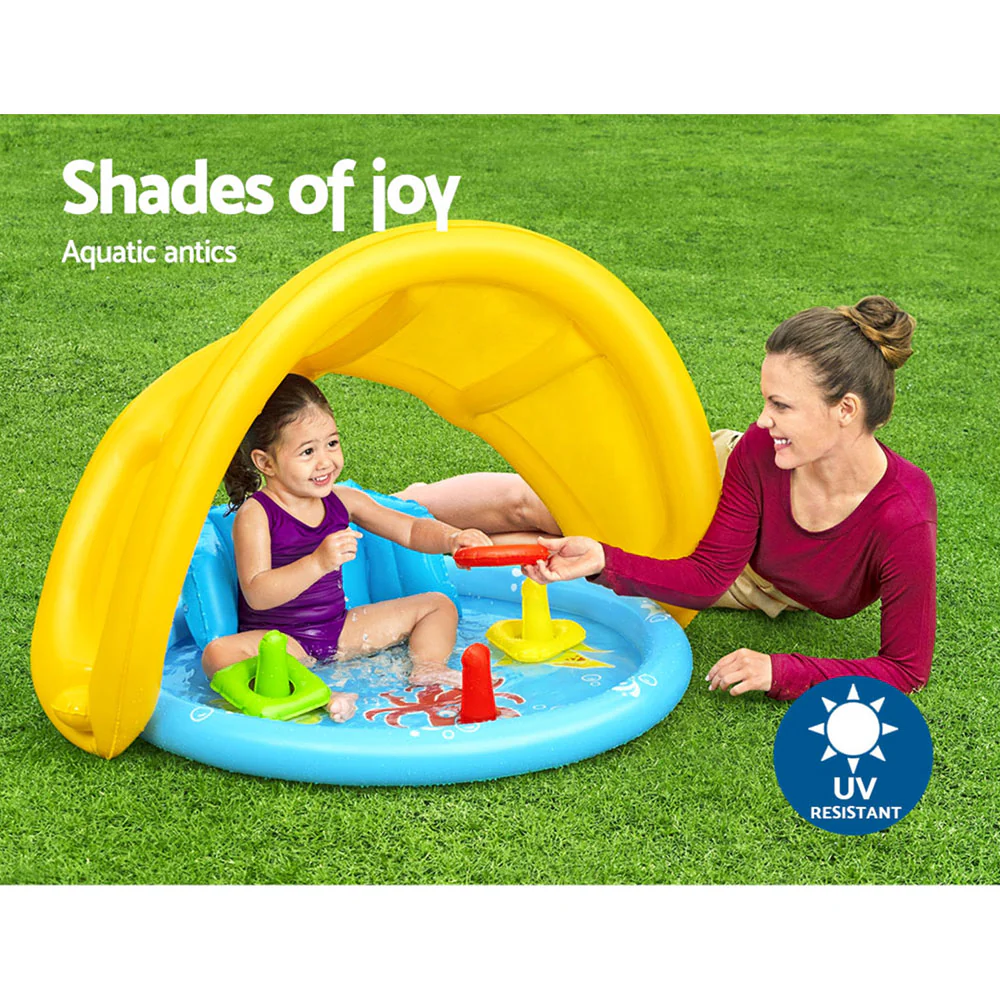 Bestway Kids Pool 115x89x76cm Inflatable Play Swimming Pools w/ Canopy 31L - Nurns