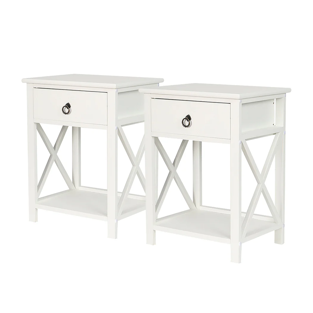 Set of 2 Caraquet Wooden Bedside Tables Side Table Storage Cabinet Nightstand Bedroom - White - Nurns