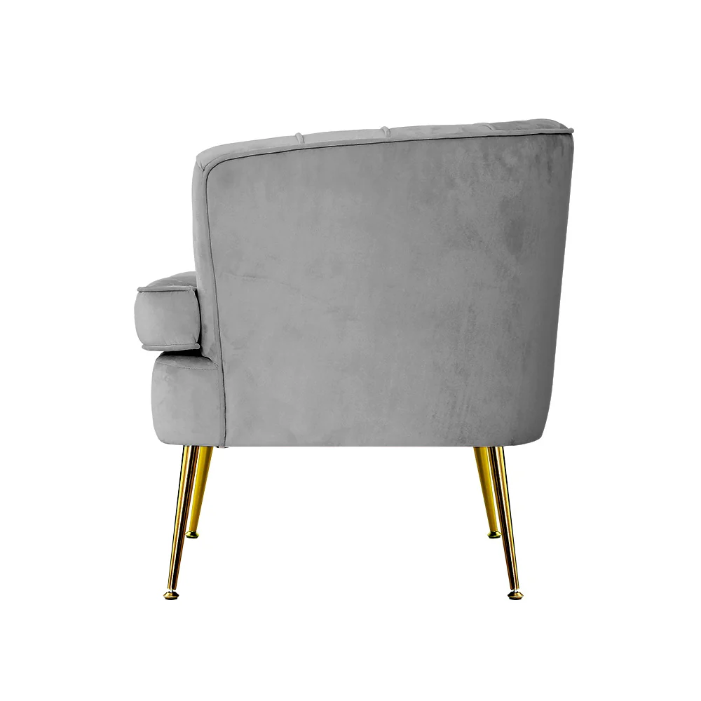 Makayla Accent Velvet Lounge Armchair - Grey - Nurns