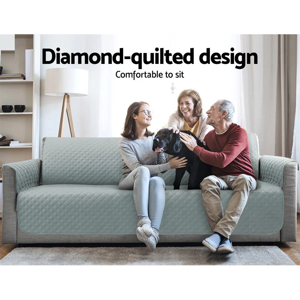 Sofa Cover Quilted Couch Covers 100% Water Resistant 3-Seater Grey - Nurns