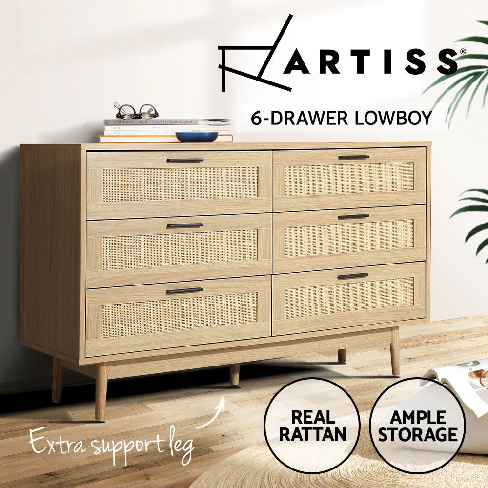 Artiss 6 Chest of Drawers - Oak - Nurns