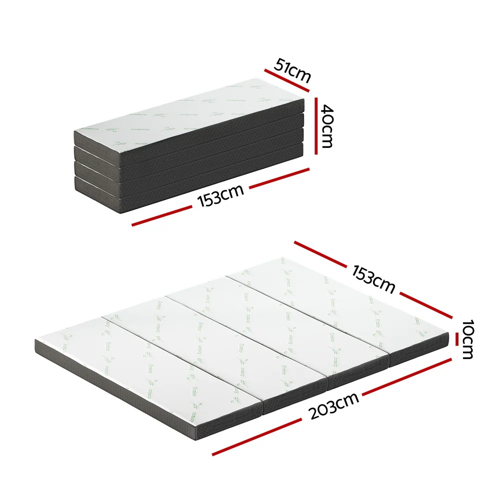 Andrew 12cm Foldable Mattress Folding Foam Bamboo - Queen - Nurns